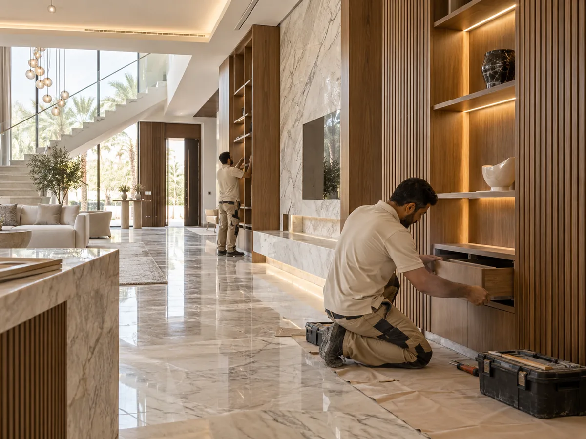 Luxury interior renovation work in progress with custom joinery